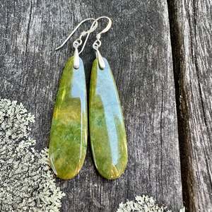 All Pounamu: Long Marsden flower greenstone drop earrings