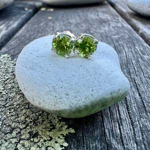 Faceted peridot studs in sterling silver