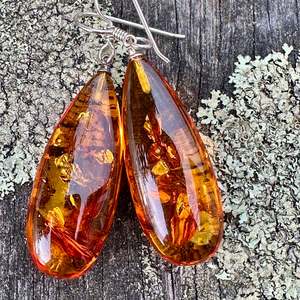 Cognac colour Baltic amber drop earrings