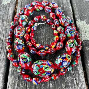 Vintage Glass: Red Vintage Venetian Millefiore Necklace