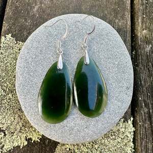 Small wide & dark NZ greenstone earrings