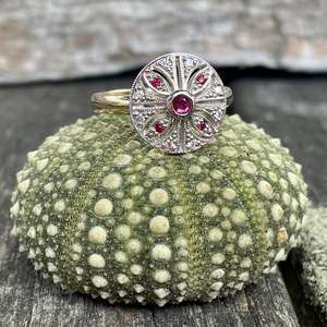 Contemporary ruby and diamond ring