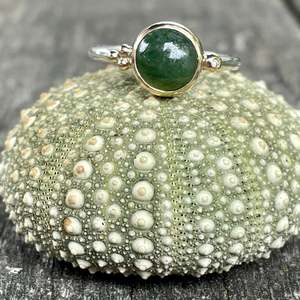 Aroha Amore Love: Diamond, New Zealand greenstone, sterling silver, & 9ct gold ring