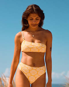 Womens Collection Coastal Bloom: Womens Tropical Tile Asymetric Bikini Top