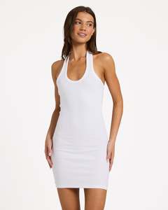 Womens Base Rib Halter Mini Dress