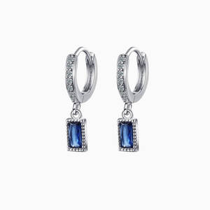 Amber Blue Zircon Hoop Earrings in s925 white gold