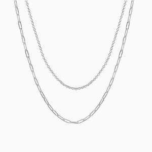 Gold Plating Jewellery: Cassey Layered Chain Necklace in s925 with rhodium plating
