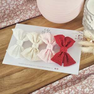 Cotton Lace Bows - 4 Piece Sets or Matching Pairs