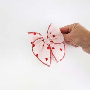 New: Large Heart Print Serged Edge Cotton Bows