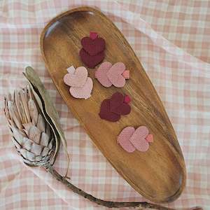 School Friendly: Single 5cm Two Applique Hearts Clips - 6 Colour Choices