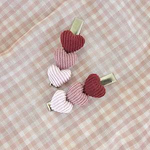 Single 5.7cm Non-Slip Triple Corduroy Heart Clips - 3 Colour Choices
