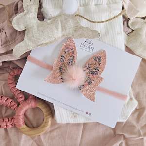 Warm Blush Glitter And Floral Bunny Tail Single Bow Clips Or Headbands