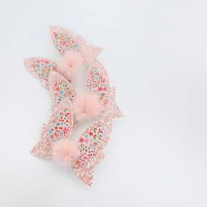 Into The Wild: Peach Blossom Glitter And Liberty Print Bunny Bow Clips Or Headbands