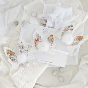 White Glitter and Liberty Print Bunny Bow Clips Or Headbands