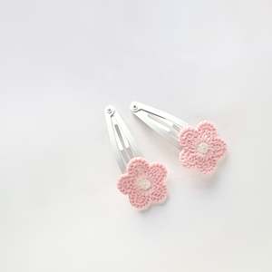 Petite Pink Appliqué Daisy 5cm Snap Clip Duos