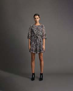 Final Sale: ALIDA RUFFLE DRESS BLACK FLORAL TBF00450