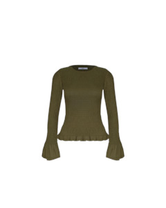 SKY SHIRRED LONG SLEEVE OLIVE