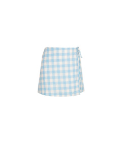 VIDA LINEN MINI SKIRT BLUE LINEN GINGHAM