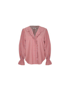 Tops: SANDLER RUFFLE SHIRT FIREWHIRL BLUE STRIPE
