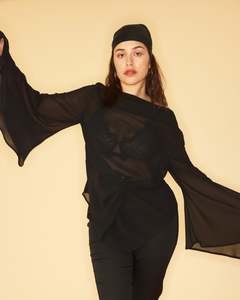 Recycled Material: FLIP CHIFFON BLOUSE BLACK
