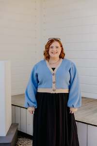 Outerwear: Crop Cardi - Cornflour/ECRU