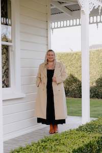 Outerwear: Wool Long Coat - Camel