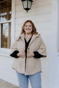 Outerwear: High Neck Cape - Camel