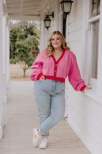 Outerwear: Crop Cardi - Pink/Red