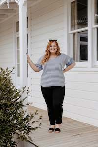 Size 16 Sale: Yasmin Top - B&W Stripe/Purple Floral