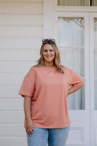 Oversized Tee - Peach/Green Stripe