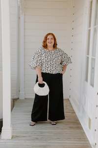 Juno Top - White with Black Floral