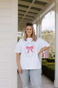 Xs 16: Oversized Tee - White w Bow