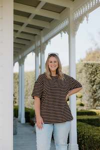 S 18: Oversized Tee - Black/Chocolate Stripe