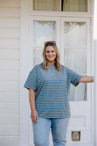 Oversized Tee - Blue/Yellow Stripe
