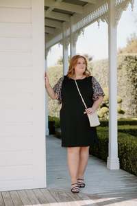 Belle Dress (Short) - Black w Floral Sleeve