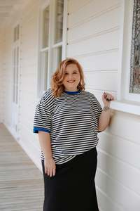 Oversized Band Tee - Black & White/Cobalt