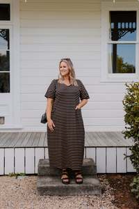 Ansel Dress - Black/Tan Stripe
