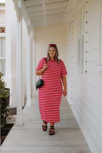 Lauren Dress SS - Pink/Red Stripe
