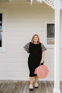 Belle Dress (Long) - Black w Floral Sleeve