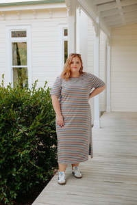 Lauren Dress SS - Brown and Blue Stripe