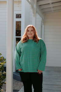 Oversized Tee LS - Green & Pink Stripe