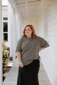 Xxs 14: Oversized Tee - Khaki/White Stripe