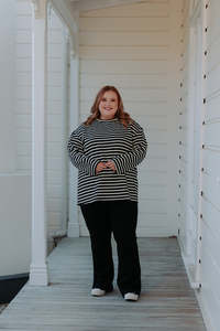 Oversized Tee LS - Black/White Stripe
