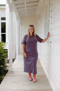 Lauren Dress - Navy/Pink Stripe