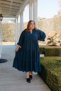May Collection One: Paisley Dress - Navy/Black Check  ***Preorder 6-8wk***