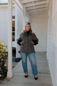 Outerwear: High Neck Cape - Grey