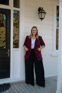 Outerwear: Longline Stretch Blazer - Mulberry