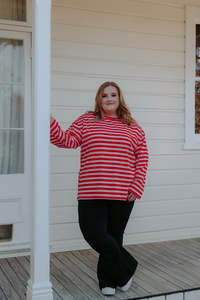 Oversized Tee LS - Pink/Red Stripe