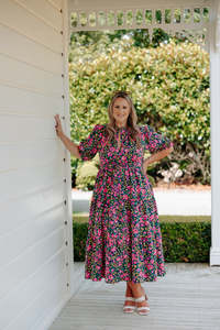 August Dress - Bright Pink Floral
