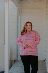 Oversized Tee LS - Light Pink/Blue Stripe